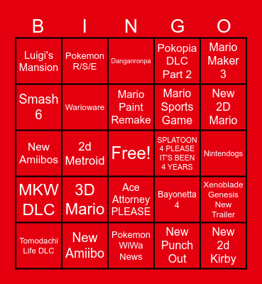 Nintendo Direct 9/9/26 Bingo Card