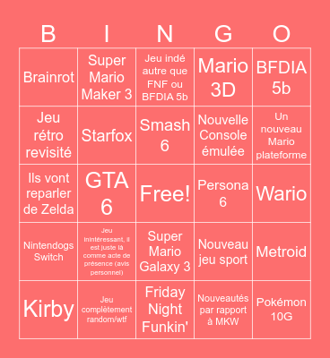 Nintendo Direct 9/9/2026 Bingo Card