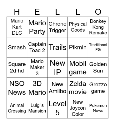 Nintendo Direct 9/9/26 Bingo Card