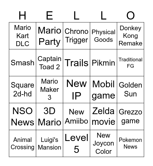 Nintendo Direct 9/9/26 Bingo Card
