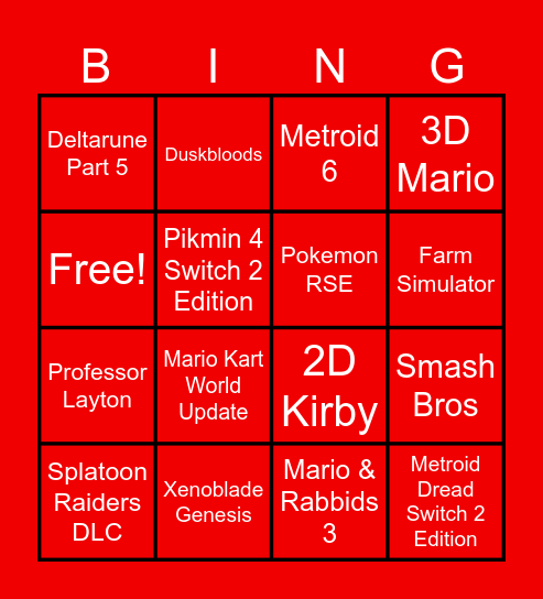 Nintendo Direct Sept 2026 Bingo Card