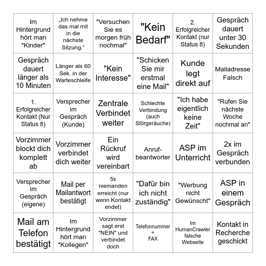 TELEFON BINGO Card