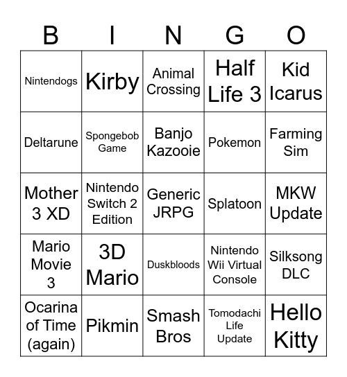 nintendo direct september 2026 Bingo Card