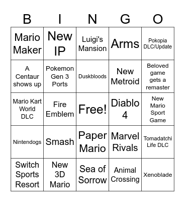 Nintendo Direct 9/9 Bingo Card