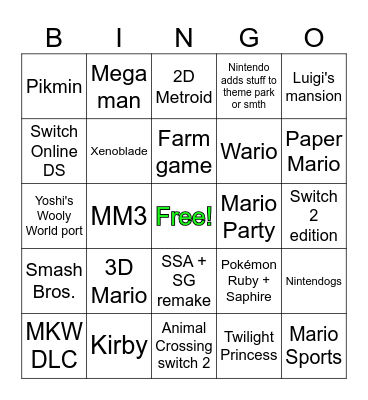 Nintendo Direct 09-09-2026 Bingo Card