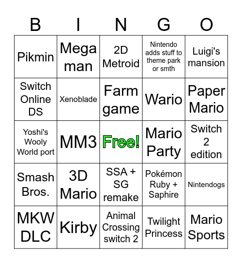 Nintendo Direct 09-09-2026 Bingo Card