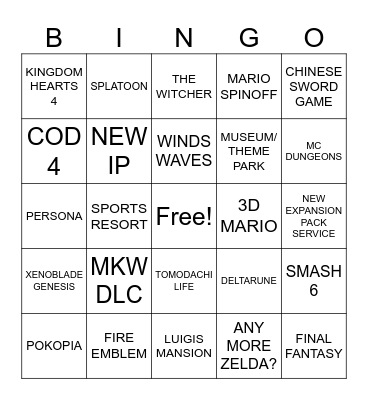 NINTENDO DIRECT 9/9 2026 Bingo Card