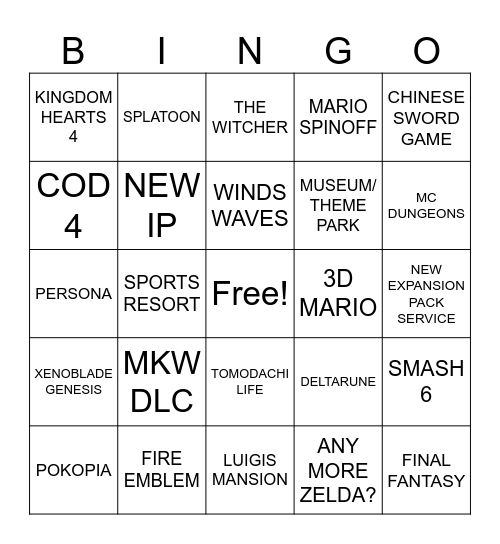 NINTENDO DIRECT 9/9 2026 Bingo Card