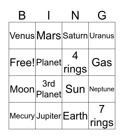 Solar System  Bingo Card