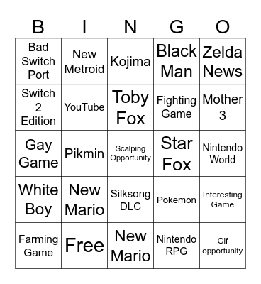 NINTEND-GO Bingo Card
