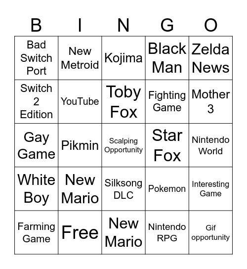 NINTEND-GO Bingo Card