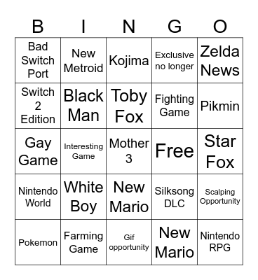 NINTEND-GO Bingo Card