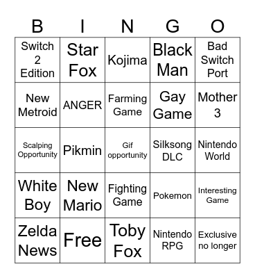 NINTEND-GO Bingo Card