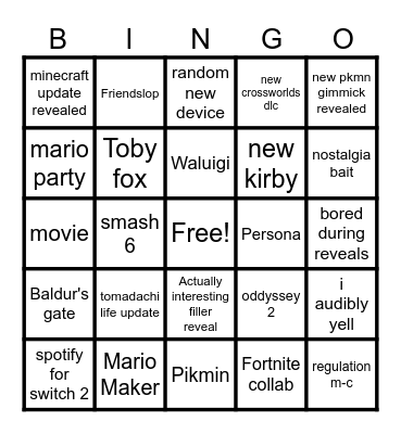 nintendo direct september 2026 Bingo Card
