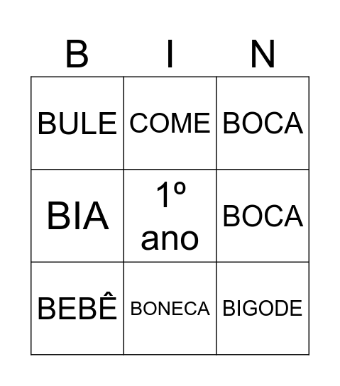 Turma do 1º ano Bingo Card