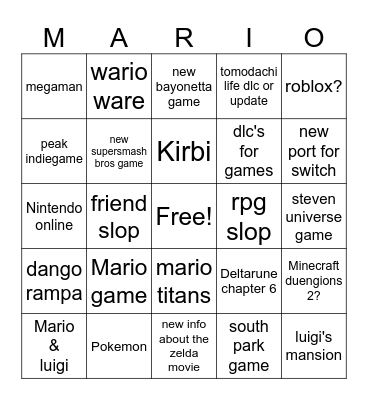 Nintendo direct bingo Card