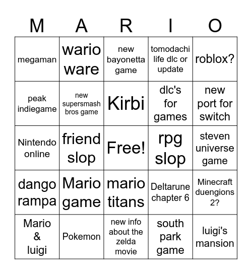 Nintendo direct bingo Card