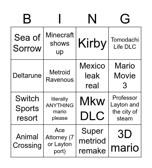 September Direct 2026 Bingo Card