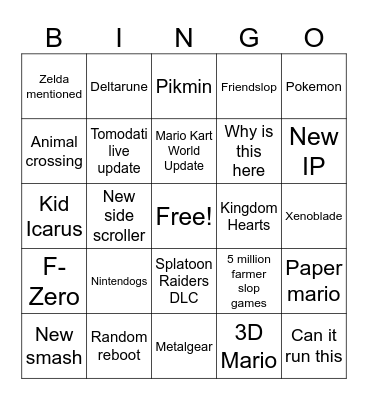 Nintendo Bingo Card