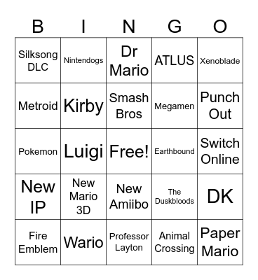 Nintendo Direct - 9/9/2026 Bingo Card