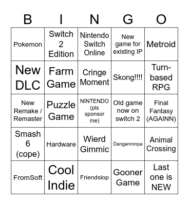 BINGTENDO DIRECT Bingo Card