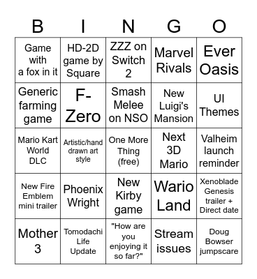 Azra's Nintendo Direct Predictions (Sep. 2026) Bingo Card