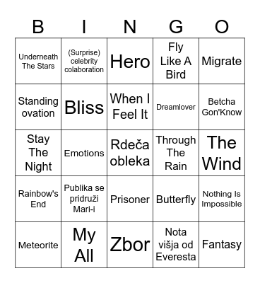 Mariah Carey Bingo Card