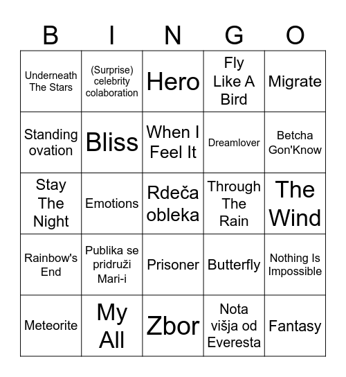 Mariah Carey Bingo Card