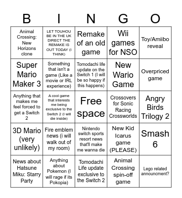 Nintendo Direct 9/9/2026 Bingo Card