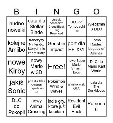 Nintendo Direct Bingo Card