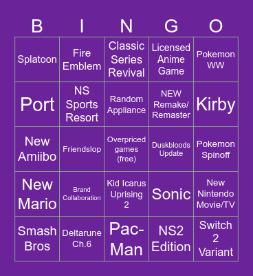 Nintendo Direct 9.9.26 Bingo Card