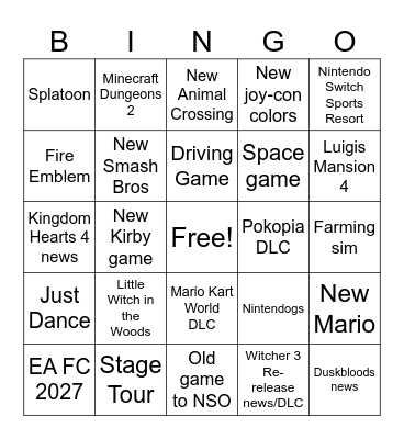 Nintedo Direct September 2026 Bingo Card