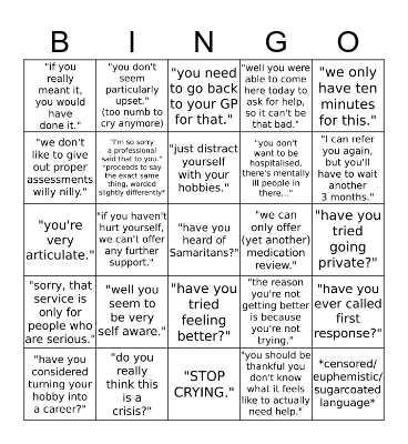UK mental health system Bingo Card