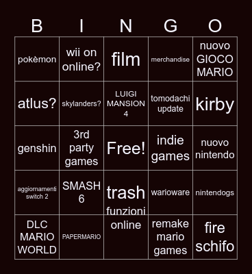 direct nintendo Bingo Card