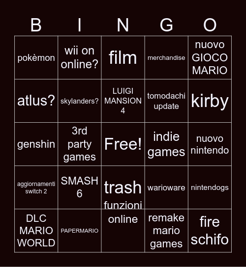 direct nintendo Bingo Card