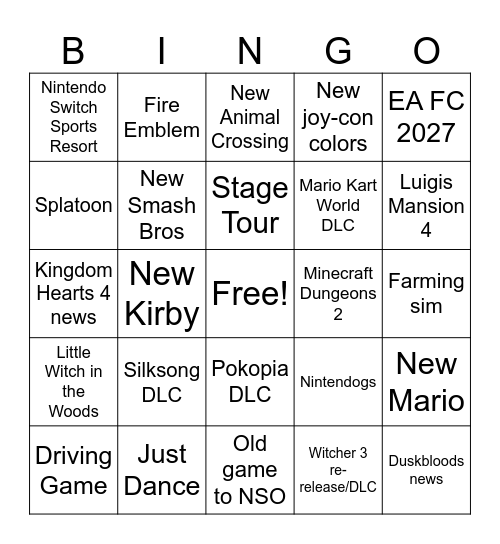 Nintendo Direct September 2026 Bingo Card
