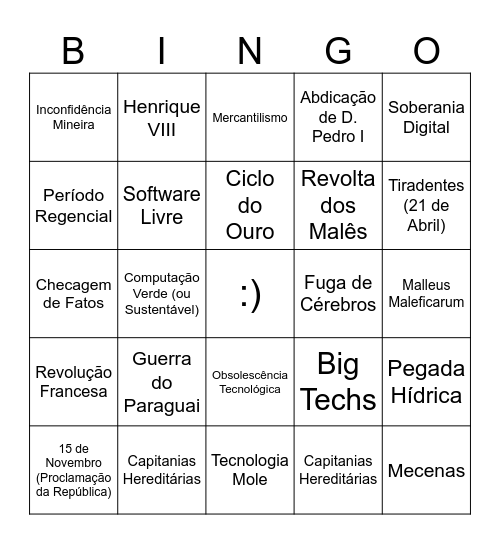 Bingo das Humanidades Bingo Card