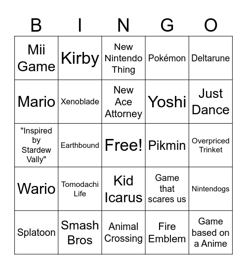 Nintendo Direct September 2026 Bingo Card