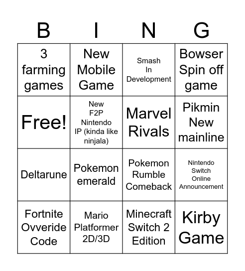 Untitled Bingo Card