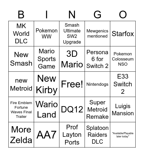 Untitled Bingo Card