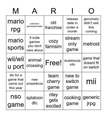 nintedo direct bingo Card