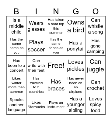 Find Someone Who Bingo Card