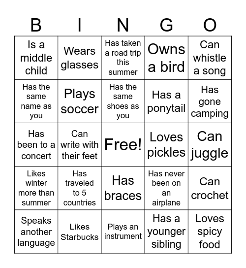 Find Someone Who Bingo Card
