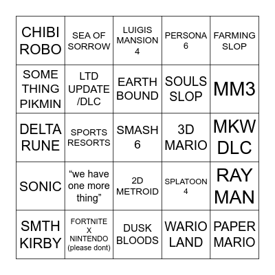 SEPTEMBER 2026 NINTENDO DIRECT Bingo Card