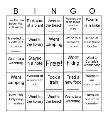Summer Bingo Card