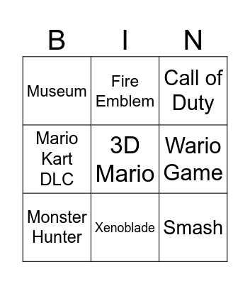 Nintendo Direct Bingo Card
