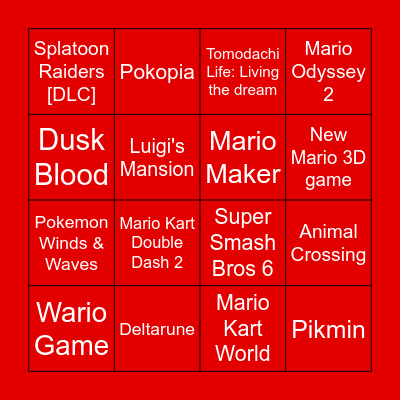 Nintendo Direct Bingo Card