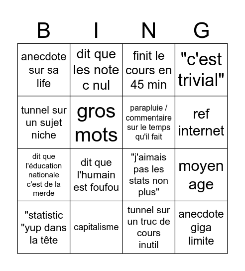 bingo cours de stats Bingo Card