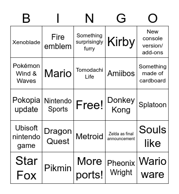 Nintendo Direct 09/09/2026 Bingo Card