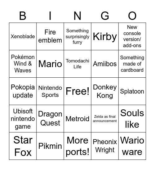 Nintendo Direct 09/09/2026 Bingo Card